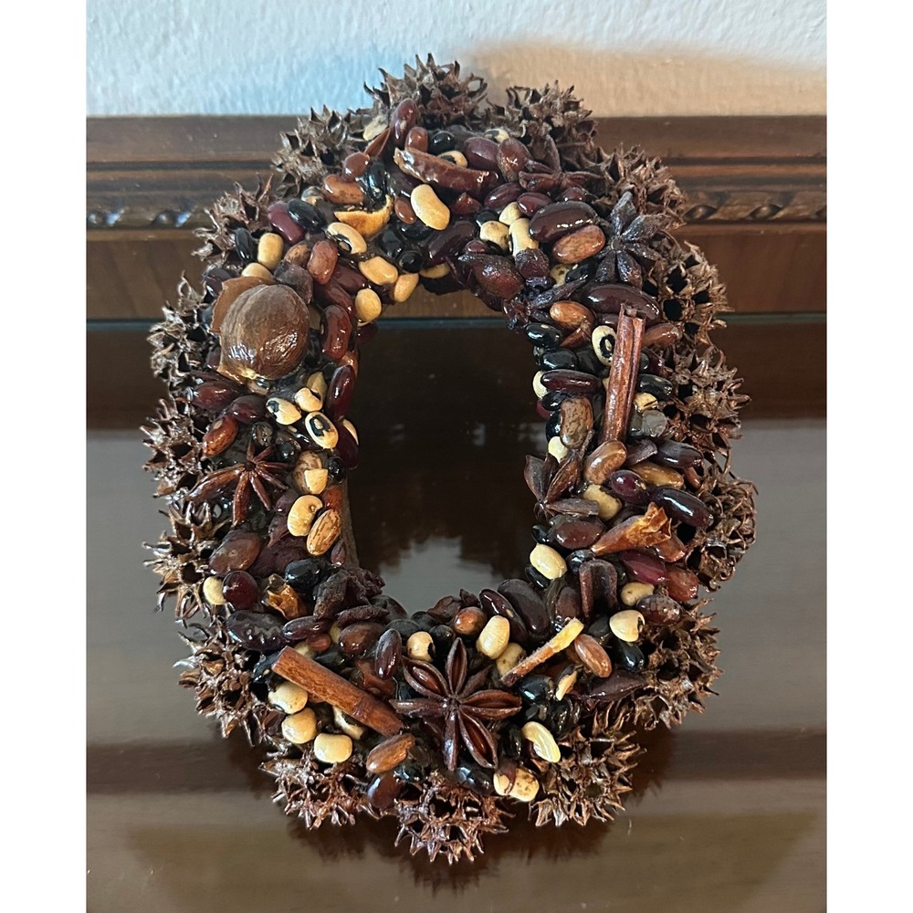 Vintage Natural Seed Bean Star Anise Mini Wreath Rustic Fall Farmhouse Decor 7x5